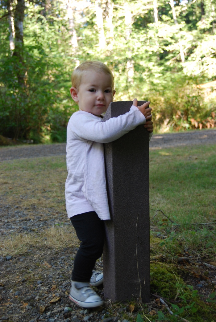 I don't know why, but Ella made friends with this wooden post marking the number of our campsite. She walked out and hugged it every morning, I guess because it was just her size she decided it was a friend.